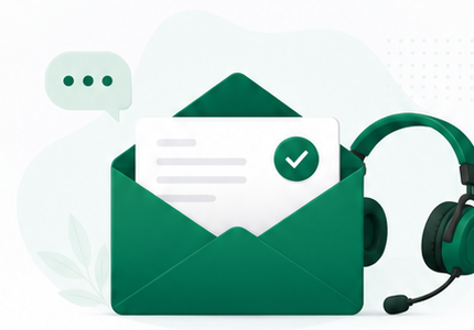 Contact support illustration with envelope and headset